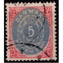 5 øre rød/blå. Tofarvet øreudgave.